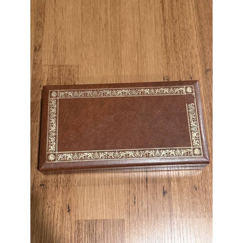 Vintage Swank Swedish Jewelry Box Brown Gold Scroll Skandinaviska Etuifabriken